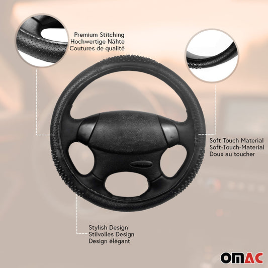 14.5-15.5’’ Steering Wheel Cover Black Leather Breathable Anti-slip