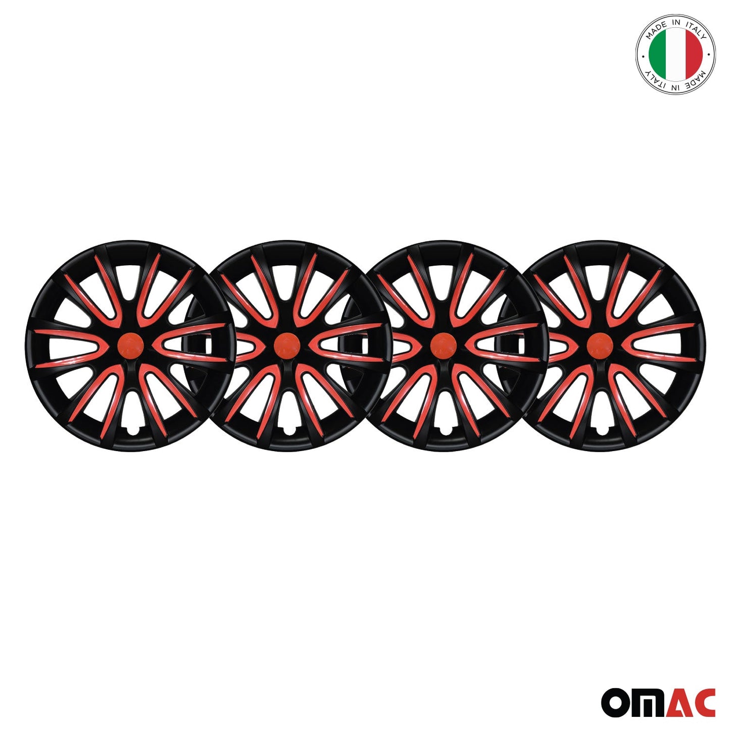Bicolo Hub Caps Wheel Cover 16" Black Matt & Red Full Set 4 pcs.