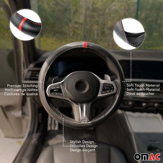 14.5-15.5’’ Steering Wheel Cover Red Stripe Leather Anti-slip Breathable