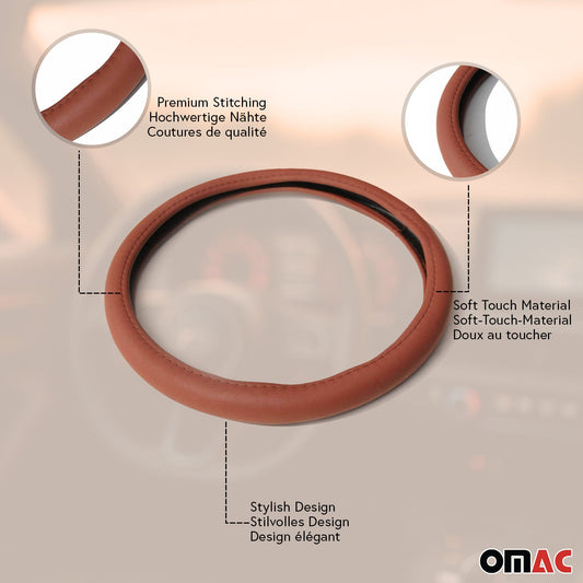 14.5-15.5’’ Steering Wheel Cover Premium Brown PU Leather Anti-slip Breathable