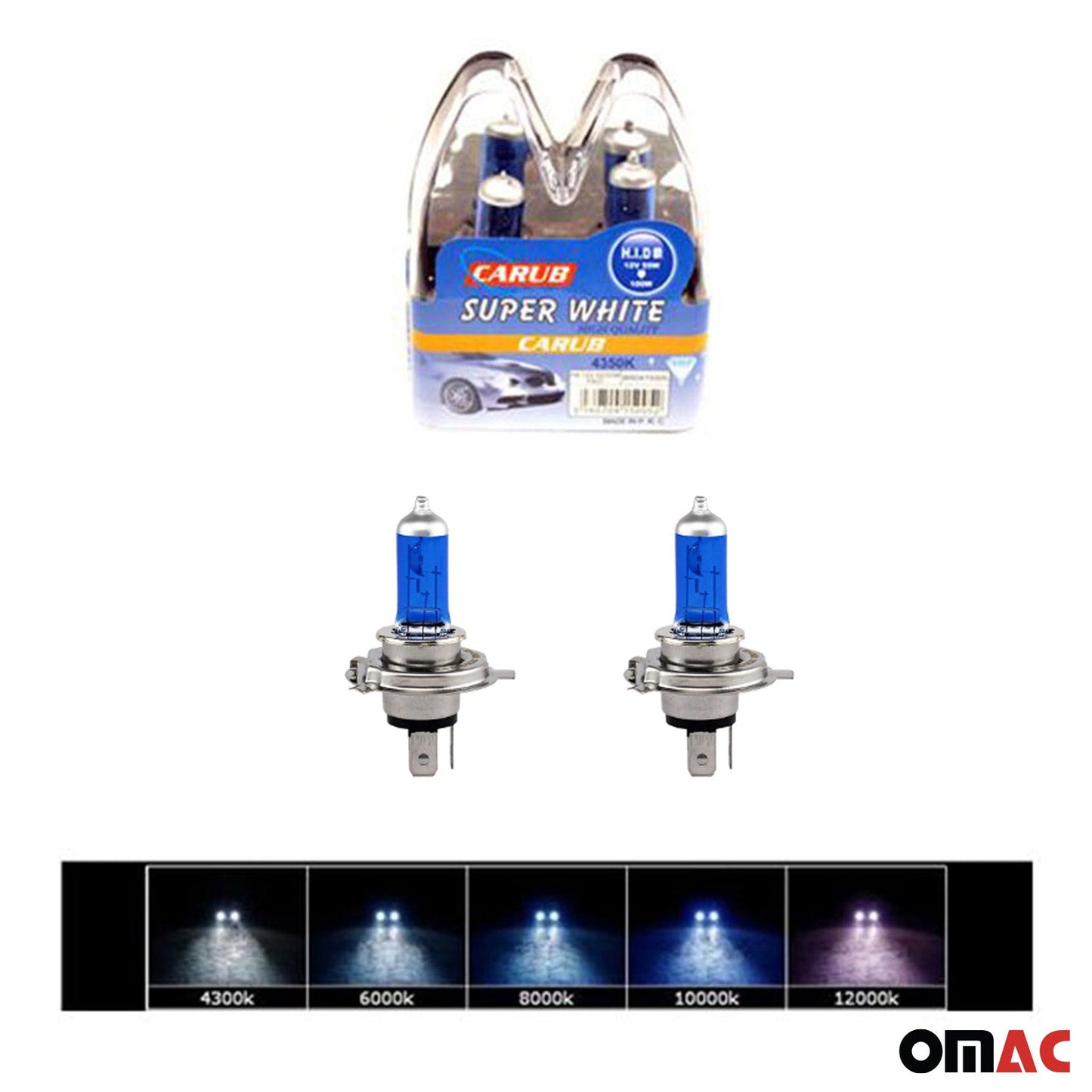 OMAC Xenon 4350K H4 55W Replacement Bulb HID Headlight Lamp SUPER WHITE 2 Pack BR0415005