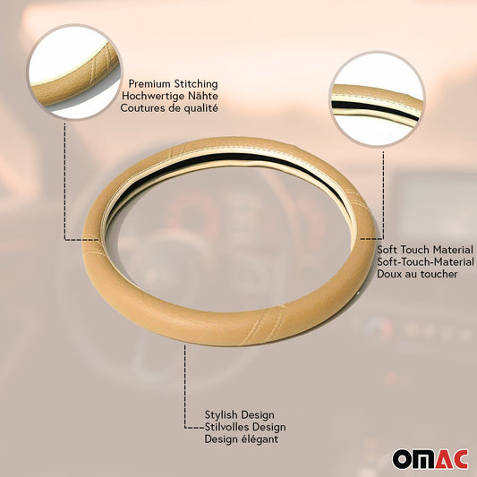 14.5-15.5’’ Steering Wheel Cover Dark Beige Leather Anti-slip Breathable