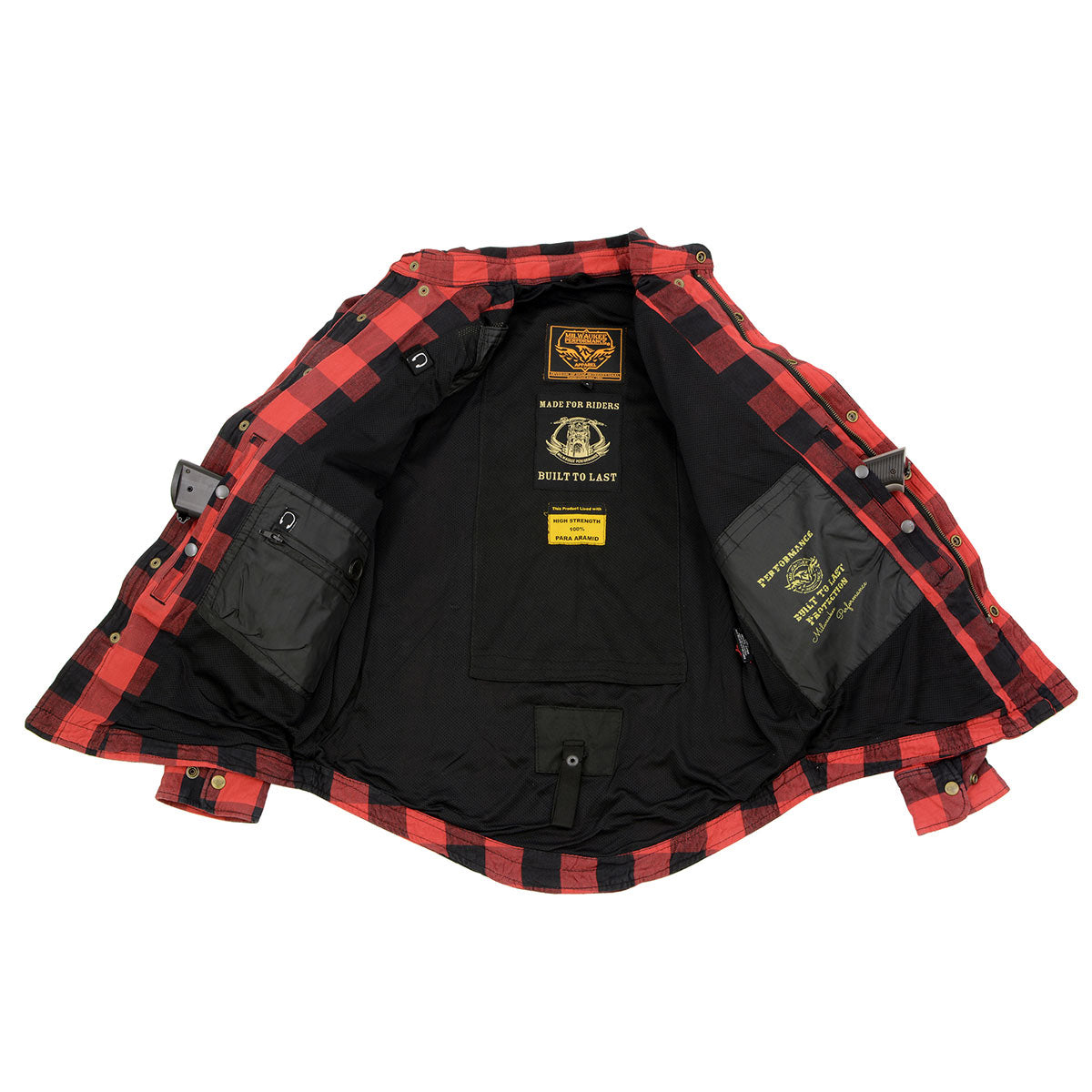 Milwaukee Leather Men's Logger Black/Red CE Armored Flannel Shirt with Aramid Reinforced Zones - MPM1631