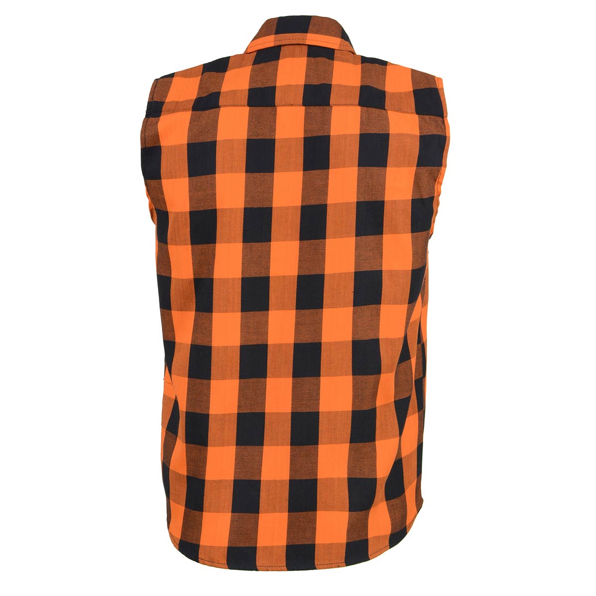 Milwaukee Leather Men's 'Open Road - Harvest Run' Black/Orange Sleeveless Flannel - Cotton Button Up Shirt - MPM165