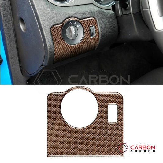 Reflective Carbon Fiber Headlight Control Trim Overlay For Mustang 2010-2014