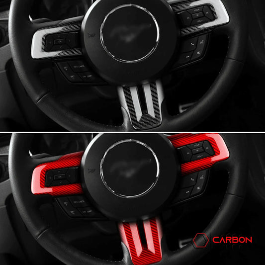 Carbon Fiber Steering Wheel Chrome Delete Cover for Mustang 2015-2023
