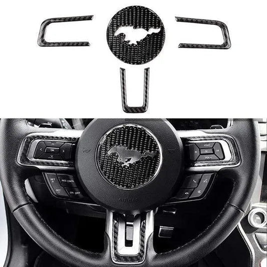 Mustang 2015-2023 Real Carbon Fiber Steering Wheel Stick-On Overlay