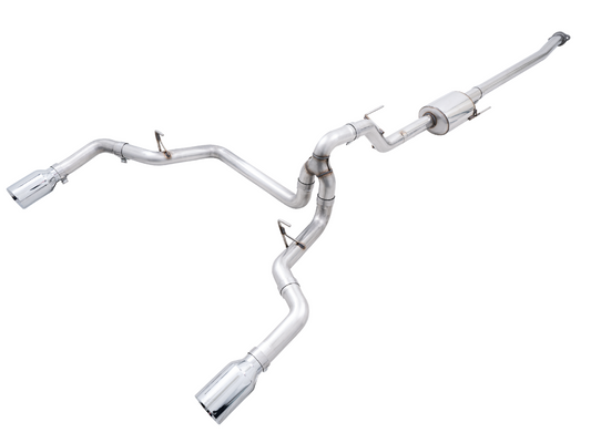 AWE Tuning 0FG Dual Split Rear Exhaust for '21+ Ford F150 - 5" Chrome Silver Tips 3015-32105