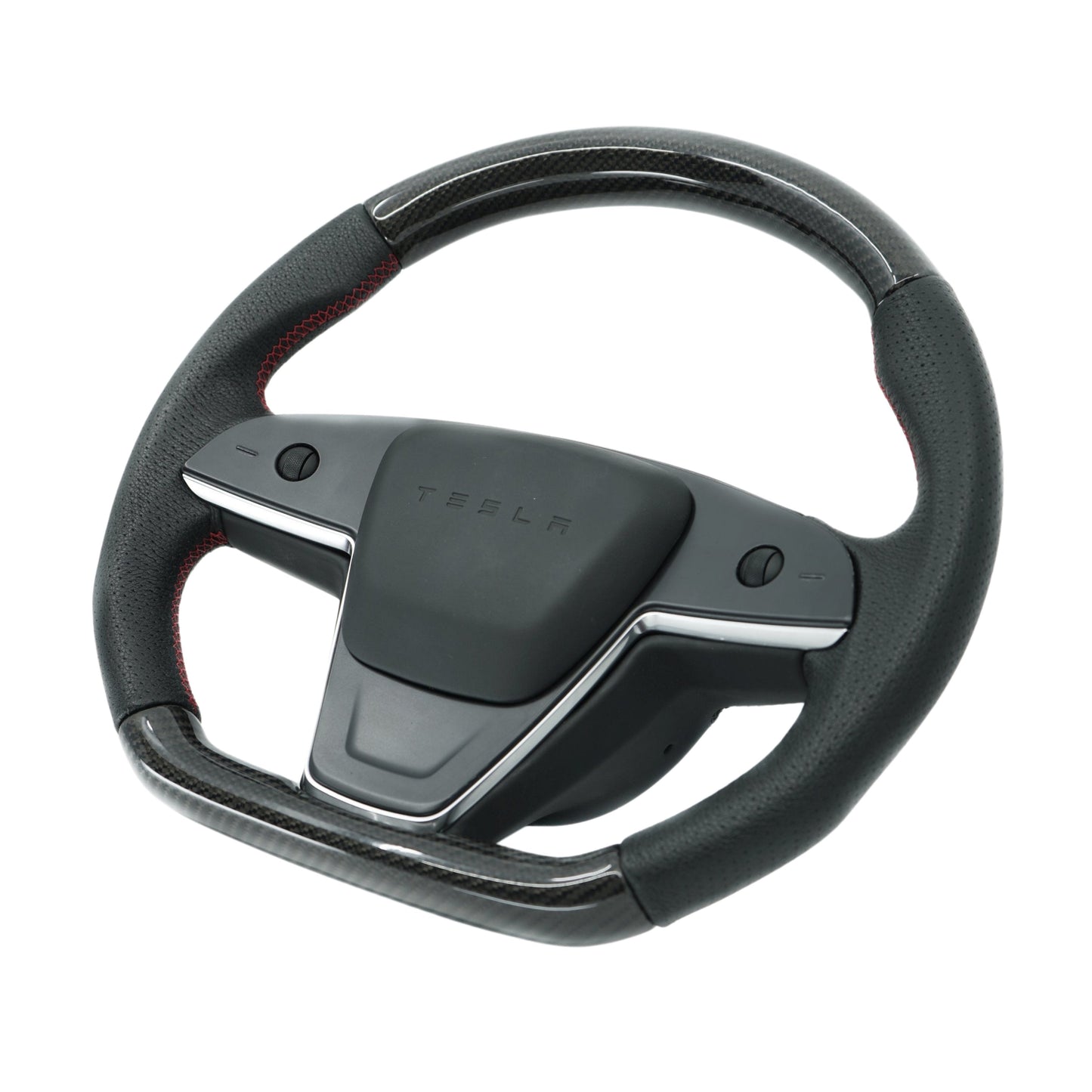 TESERY Touch Horn Plaid Round Steering Wheel Replacement for Tesla Model S / X 2021-2023