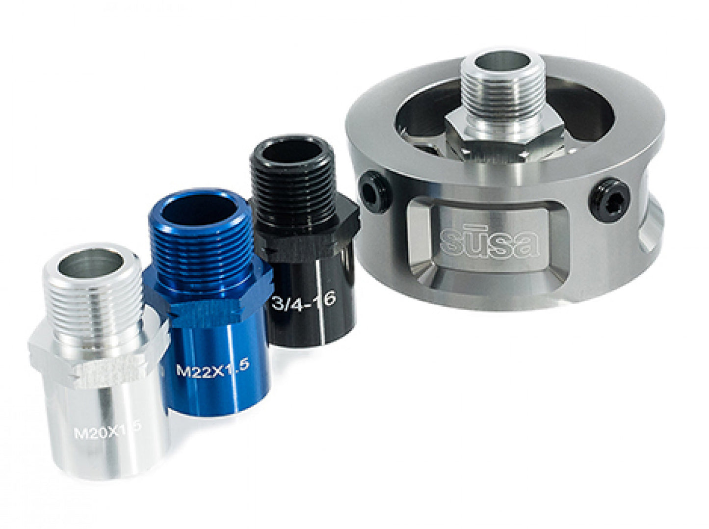 Setrab oil filter spacer assembly, Billet 2x NPT1/8 sensor ports, M22x1.5 filter thread SRB-19-SPS76-22