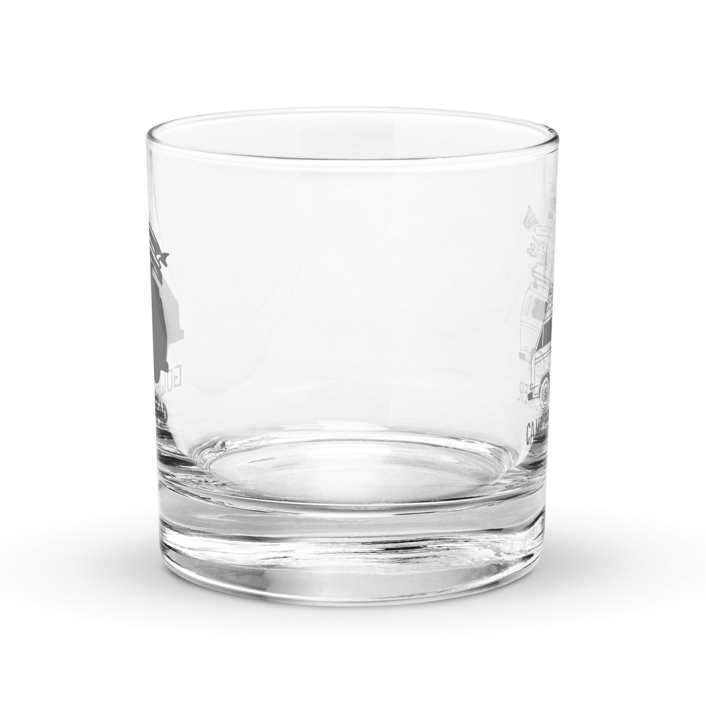 "Camp First, Work Later" Vanagon Rocks Glass