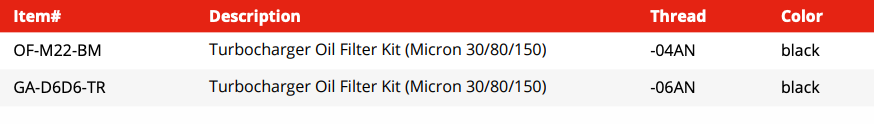 Turbocharger Oil Filter Kit (Micron 30/80/150) - black