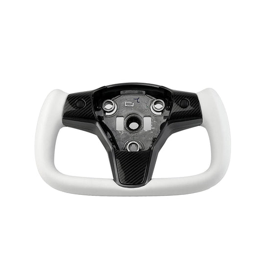 White Leather Yoke Steering Wheel for Tesla Model 3 / Y【Style 7】