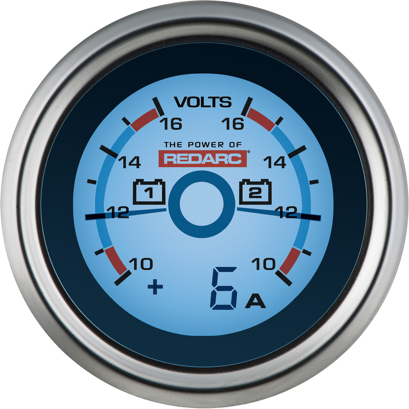 REDARC DUAL VOLTAGE 52MM GAUGE WITH OPTIONAL CURRENT DISPLAY G52-VVA