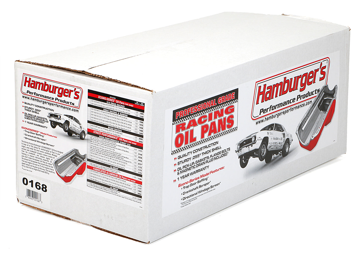 HAMBURGER'S PERFORMANCE PRODUCTS STREET PERFORMANCE OIL PAN; 1955-79 SB CHEVY 283-400; DRIVER'S SIDE DIPSTICK; 7 QT.; 8.25 IN. REAR SUMP DEPTH 0168