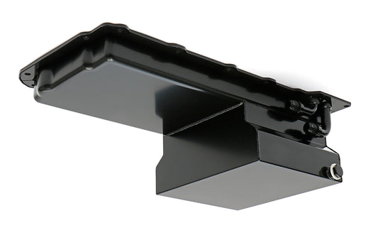 HAMBURGER'S PERFORMANCE PRODUCTS LS ENGINE SWAP OIL PAN; 67-69 CAMARO 65-72 CHEVELLE NOVA; -10AN 90 DEGREE OIL LINE FITTINGS- BLACK FINISH 0173