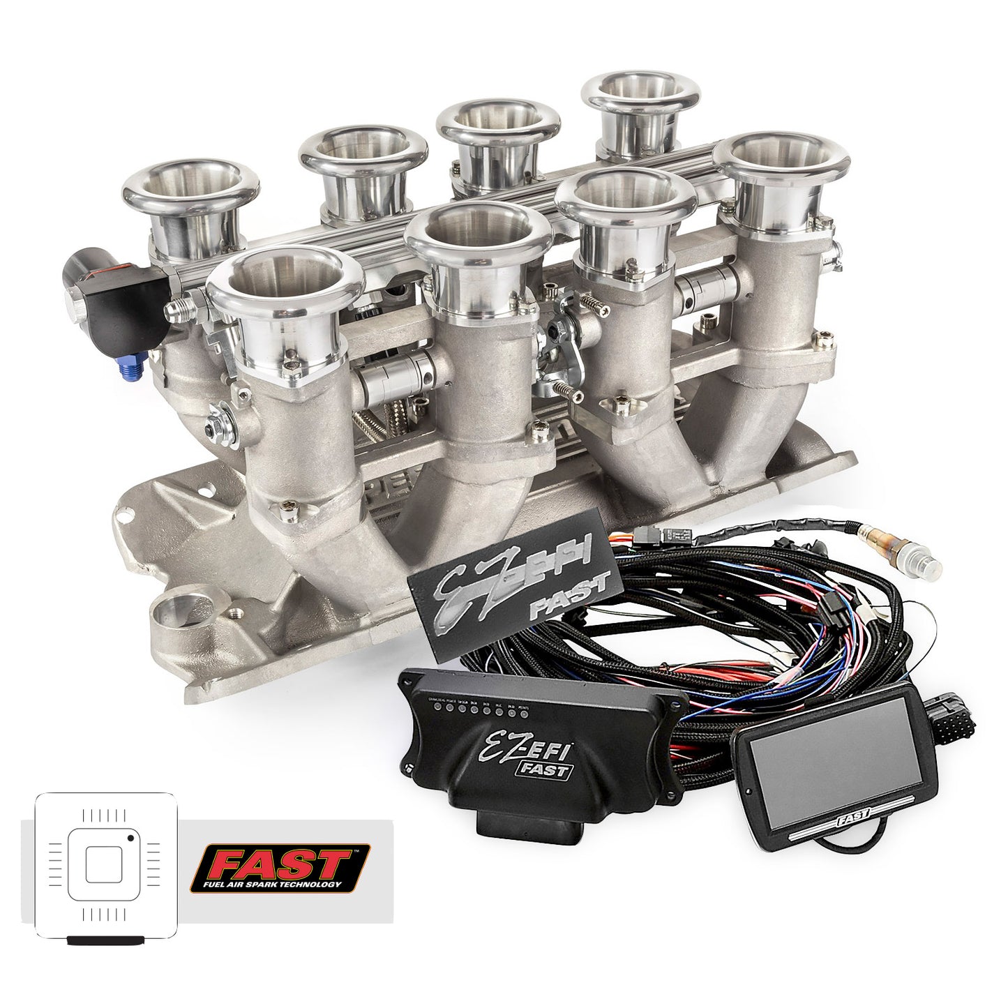 Speedmaster 1-135-014 Fits Chevy SBC 350 Downdraft + FAST EZI-EFI 2.0 Fuel Injector System - Satin
