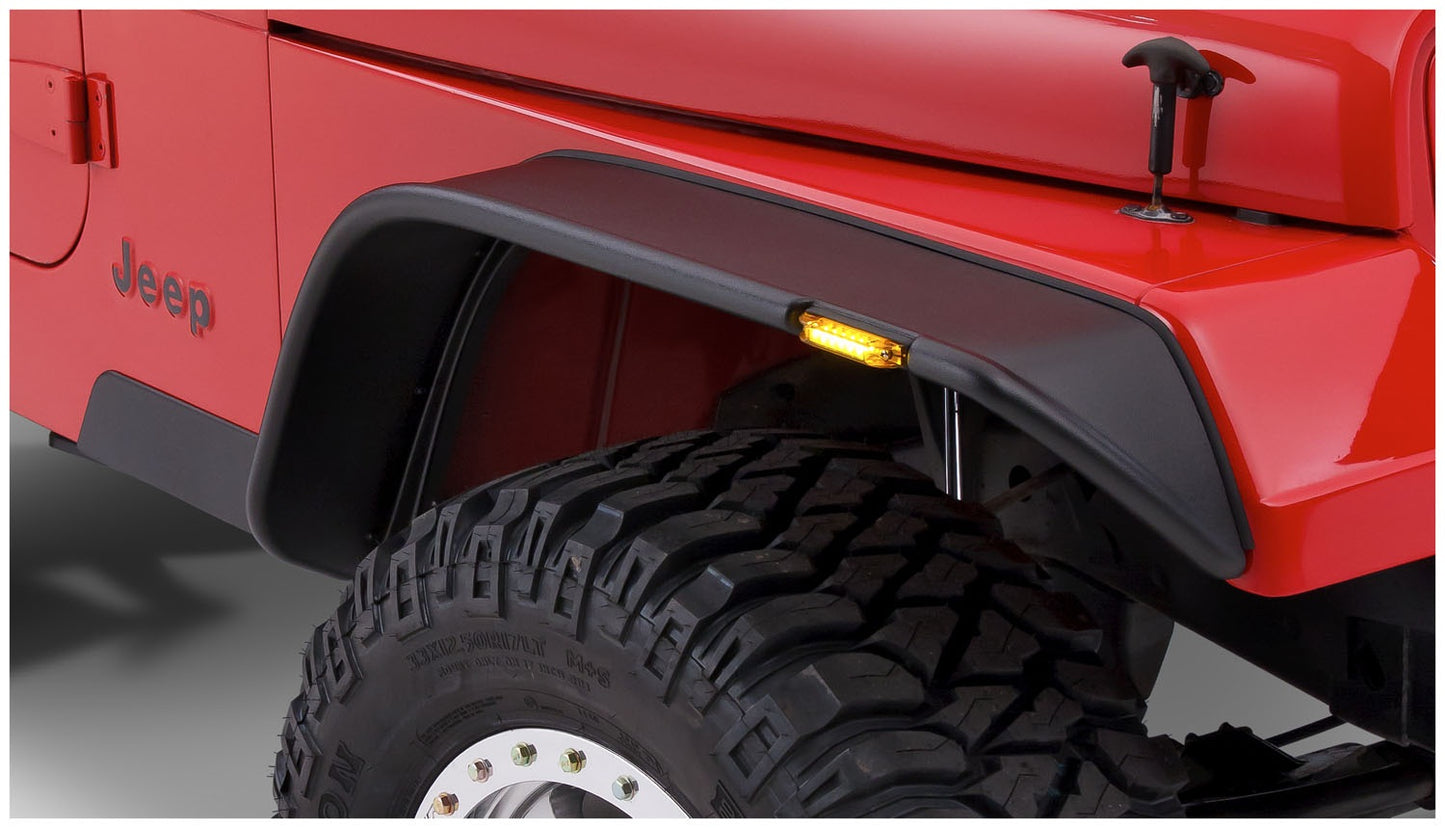 Bushwacker 10067-07 Black Jeep Flat Style Textured Finish Front Fender Flares For 1987-1995 Jeep Wrangler YJ (Excludes Renegade)