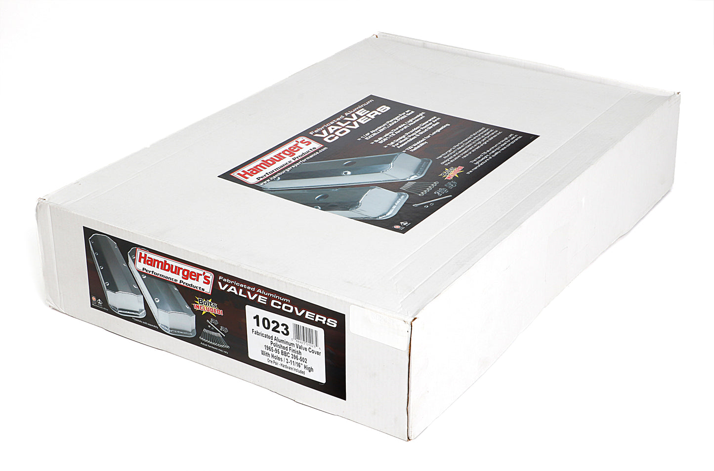 HAMBURGER'S PERFORMANCE PRODUCTS FABRICATED ALUMINUM VALVE COVERS POLISHED BBC WITH HOLE 1023