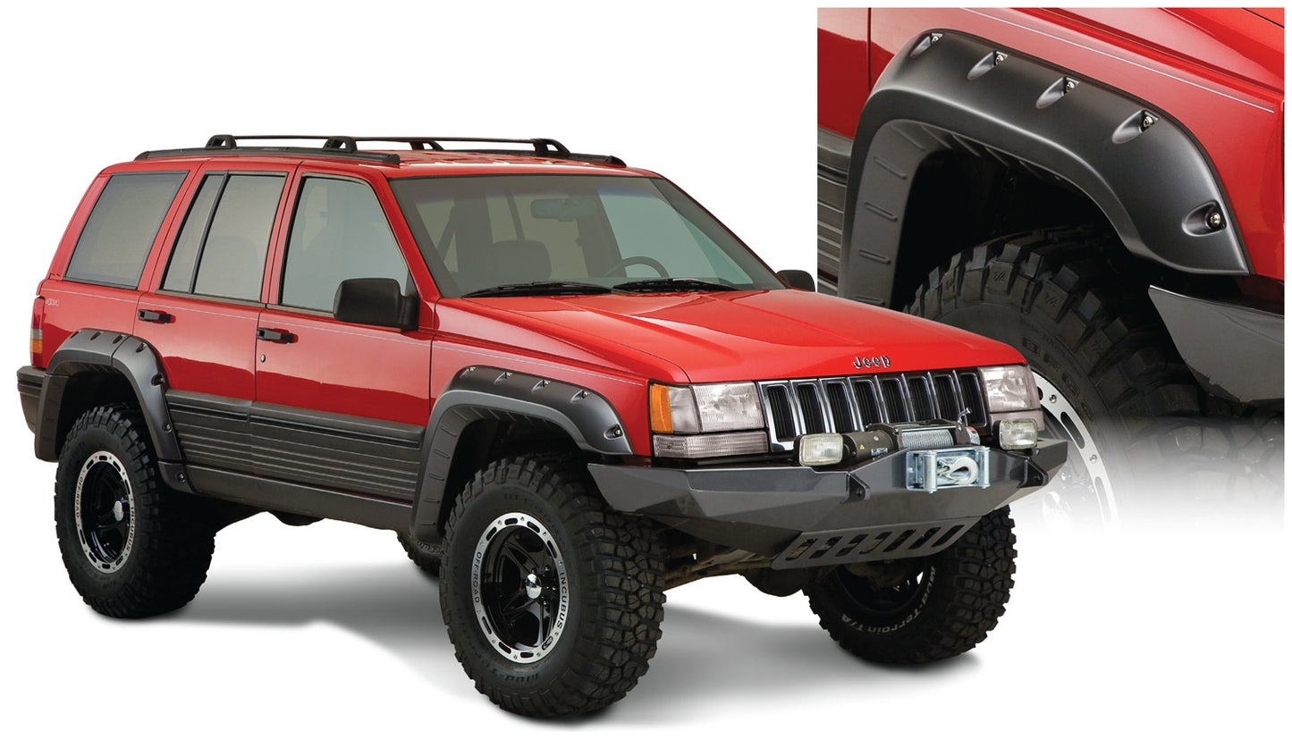 Bushwacker 10916-07 Black Jeep Cutout Style Textured Finish 4-Piece Fender Flare Set For 1993-1998 Jeep Grand Cherokee