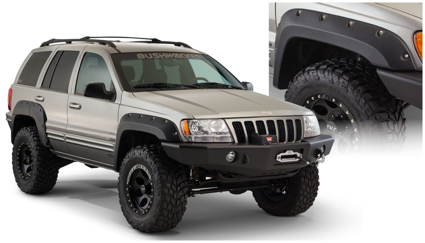 Bushwacker 10926-07 Black Jeep Cutout Style Textured Finish 4-Piece Fender Flare Set For 1999-2004 Jeep Grand Cherokee