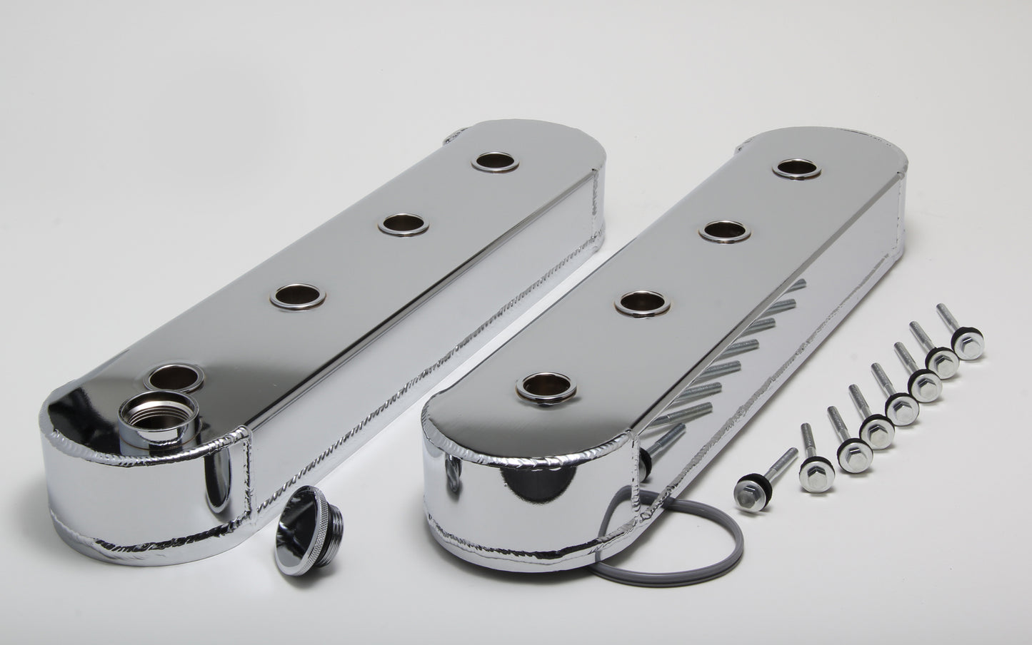 HAMBURGER'S PERFORMANCE PRODUCTS FABRICATED ALUMINUM VALVE COVERS; GM LS SERIES; NO BRACKET MOUNTING HOLES- CHROME/ALUMINUM 1124