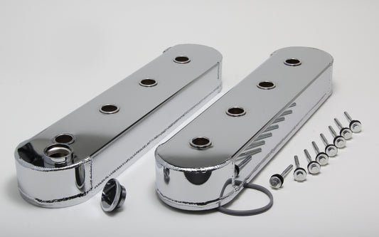 HAMBURGER'S PERFORMANCE PRODUCTS FABRICATED ALUMINUM VALVE COVERS; GM LS SERIES; NO BRACKET MOUNTING HOLES- CHROME/ALUMINUM 1124