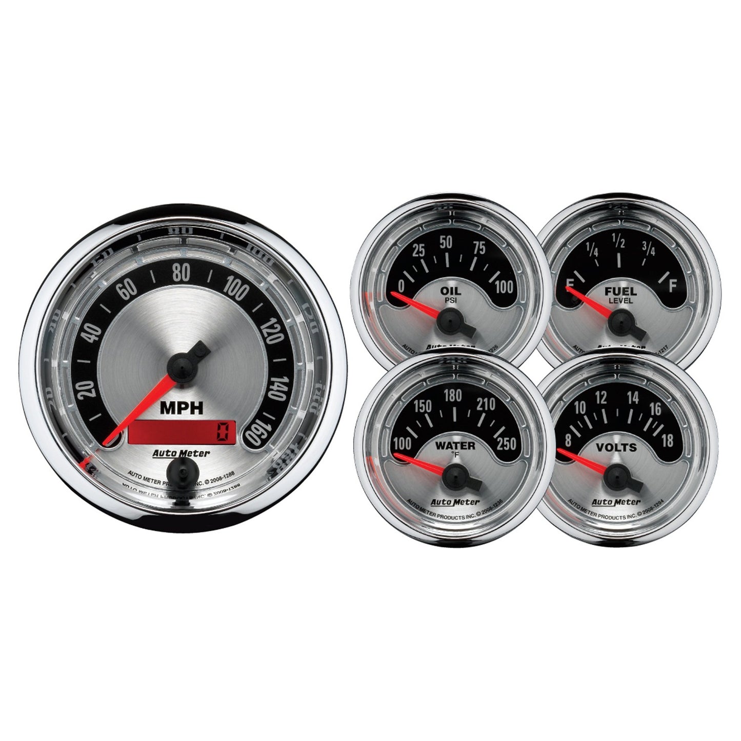 AutoMeter 5 PC. GAUGE KIT 3-3/8 in. & 2-1/16 in. ELEC. SPEEDOMETER AMERICAN MUSCLE 1202