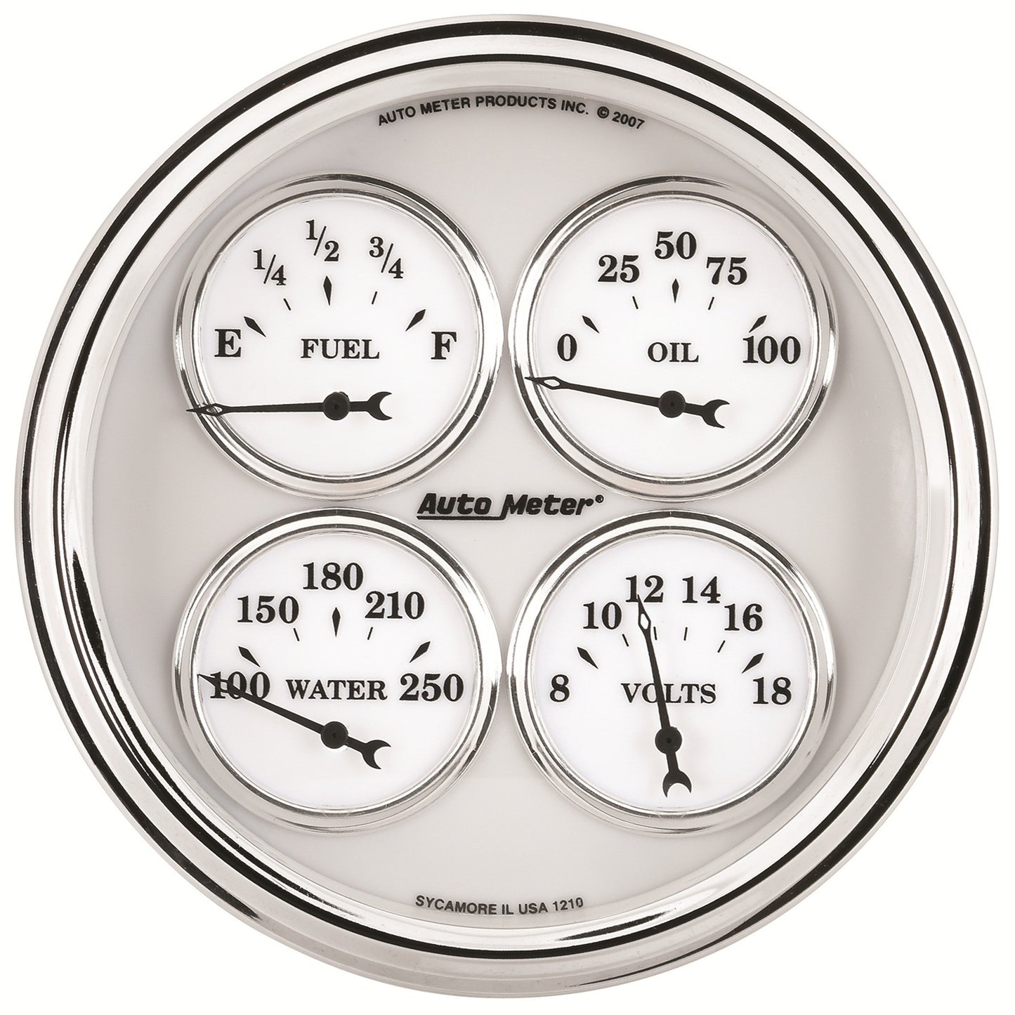 AutoMeter 5 in. QUAD GAUGE 100 PSI/100-250 Fahrenheit/8-18V/240-33 O OLD-TYME WHITE II 1210
