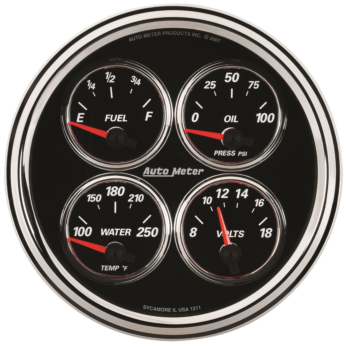 AutoMeter 5 in. QUAD GAUGE 100 PSI/100-250 Fahrenheit/8-18V/240-33 O DESIGNER BLACK II 1211