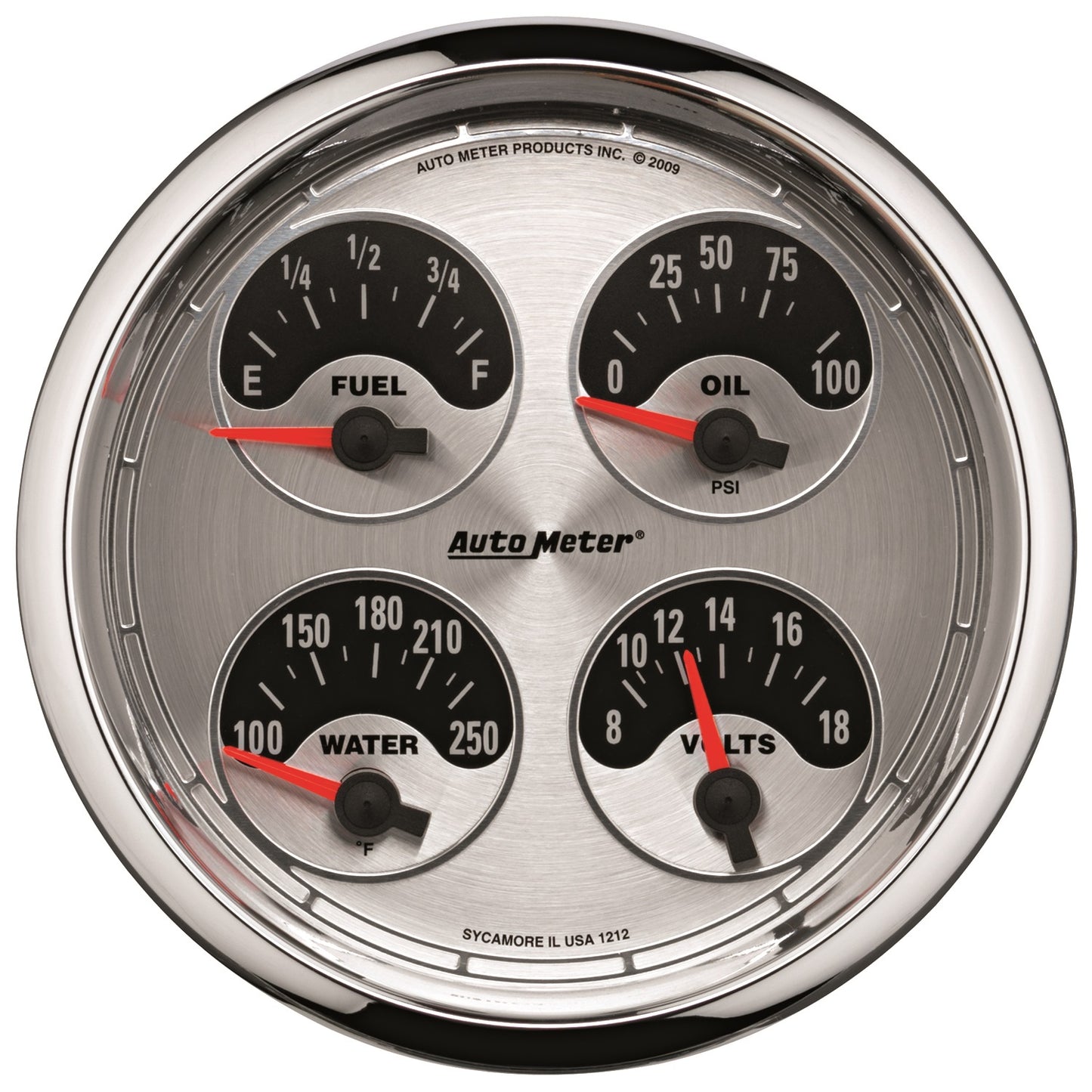 AutoMeter 5 in. QUAD GAUGE 100 PSI/100-250 Fahrenheit/8-18V/240-33 O AMERICAN MUSCLE 1212