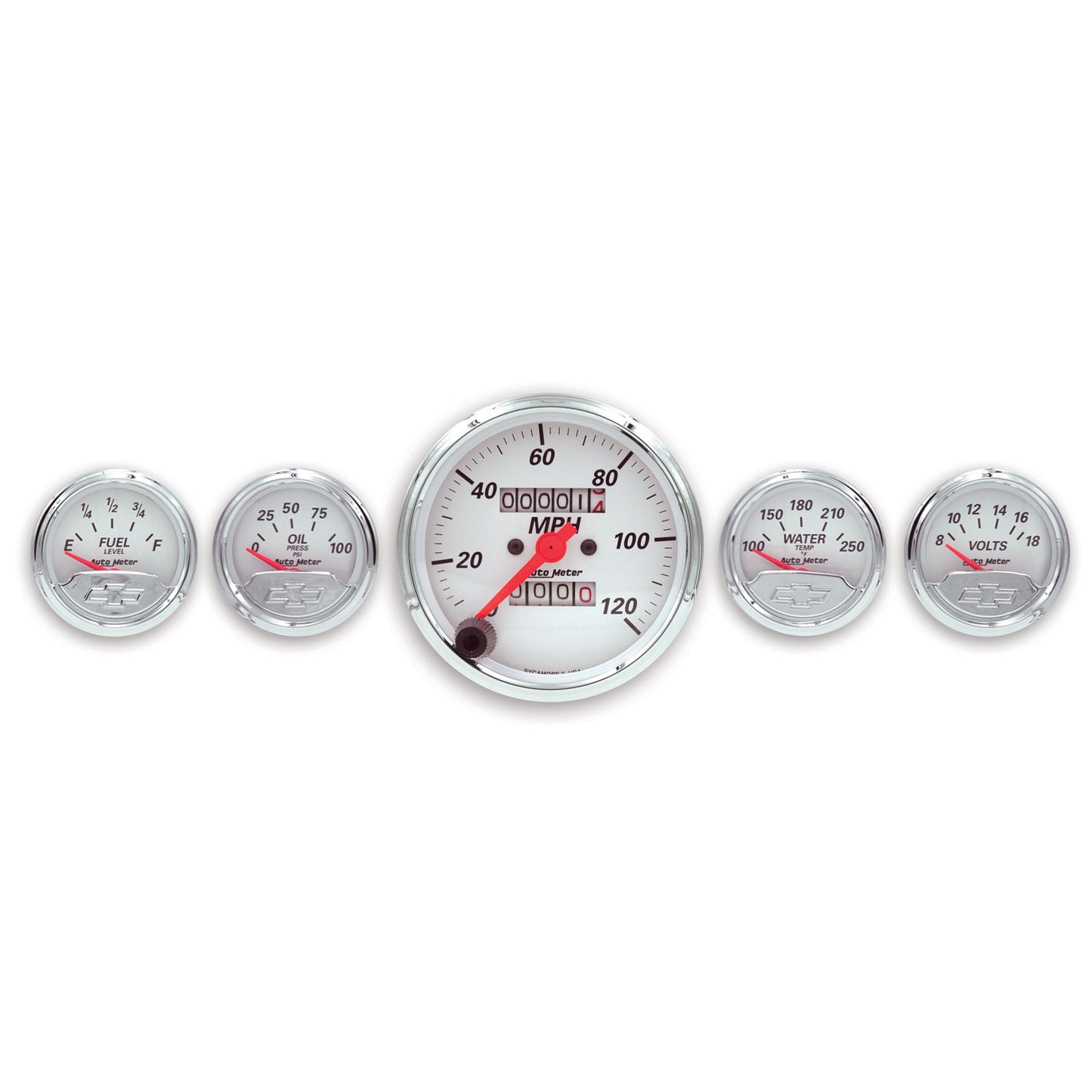 AutoMeter 5 PC. GAUGE KIT 3-1/8 in. & 2-1/16 in. MECH. SPEEDO. CHEVROLET HERITAGE BOWTIE 1300-00408