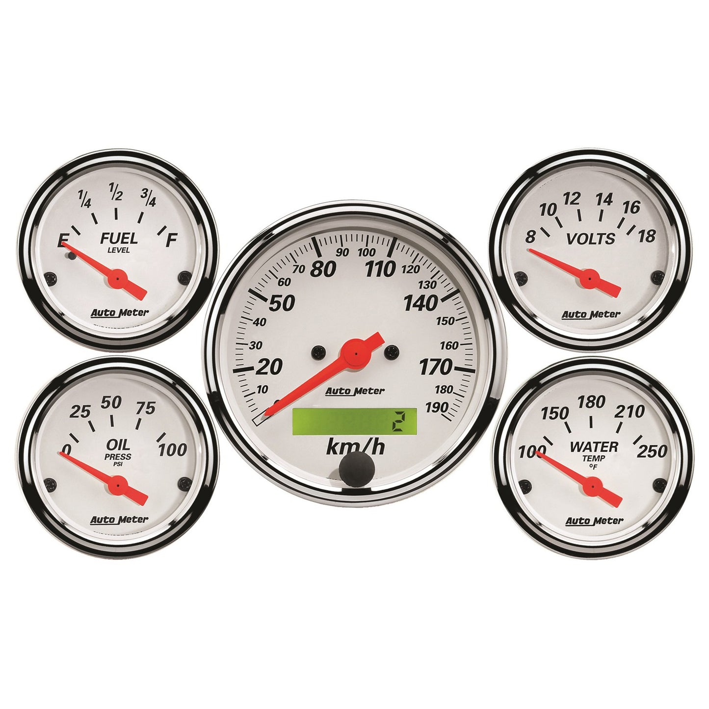 AutoMeter 5 PC. GAUGE KIT 3-1/8 in. & 2-1/16 in. ELEC. KM/H SPEEDO. ARCTIC WHITE 1302-M