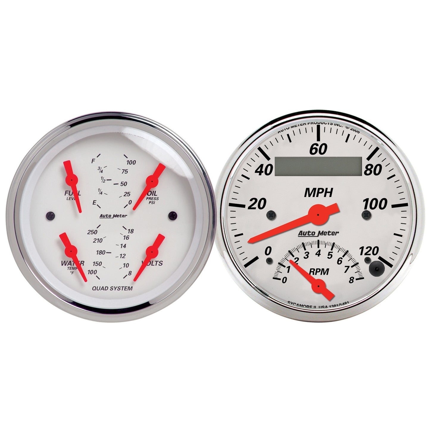 AutoMeter 2 PC. GAUGE KIT 3-3/8 in. QUAD & TACH/SPEEDO 240-33 O ARCTIC WHITE 1309