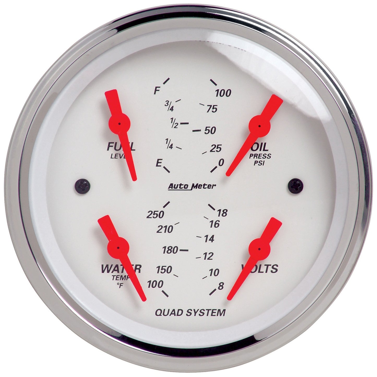 AutoMeter 3-3/8 in. QUAD GAUGE 100 PSI/100-250 Fahrenheit/8-18V/240-33 O ARCTIC WHITE 1312