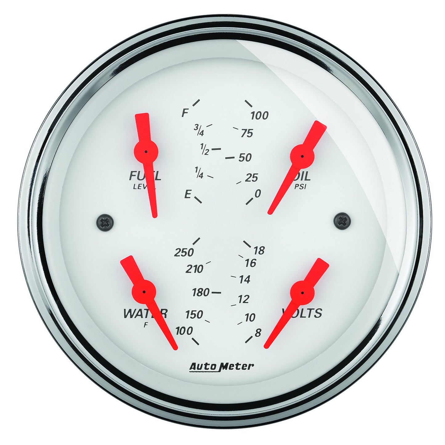 AutoMeter 5 in. QUAD GAUGE 100 PSI/100-250 Fahrenheit/8-18V/0-90 O ARCTIC WHITE 1319