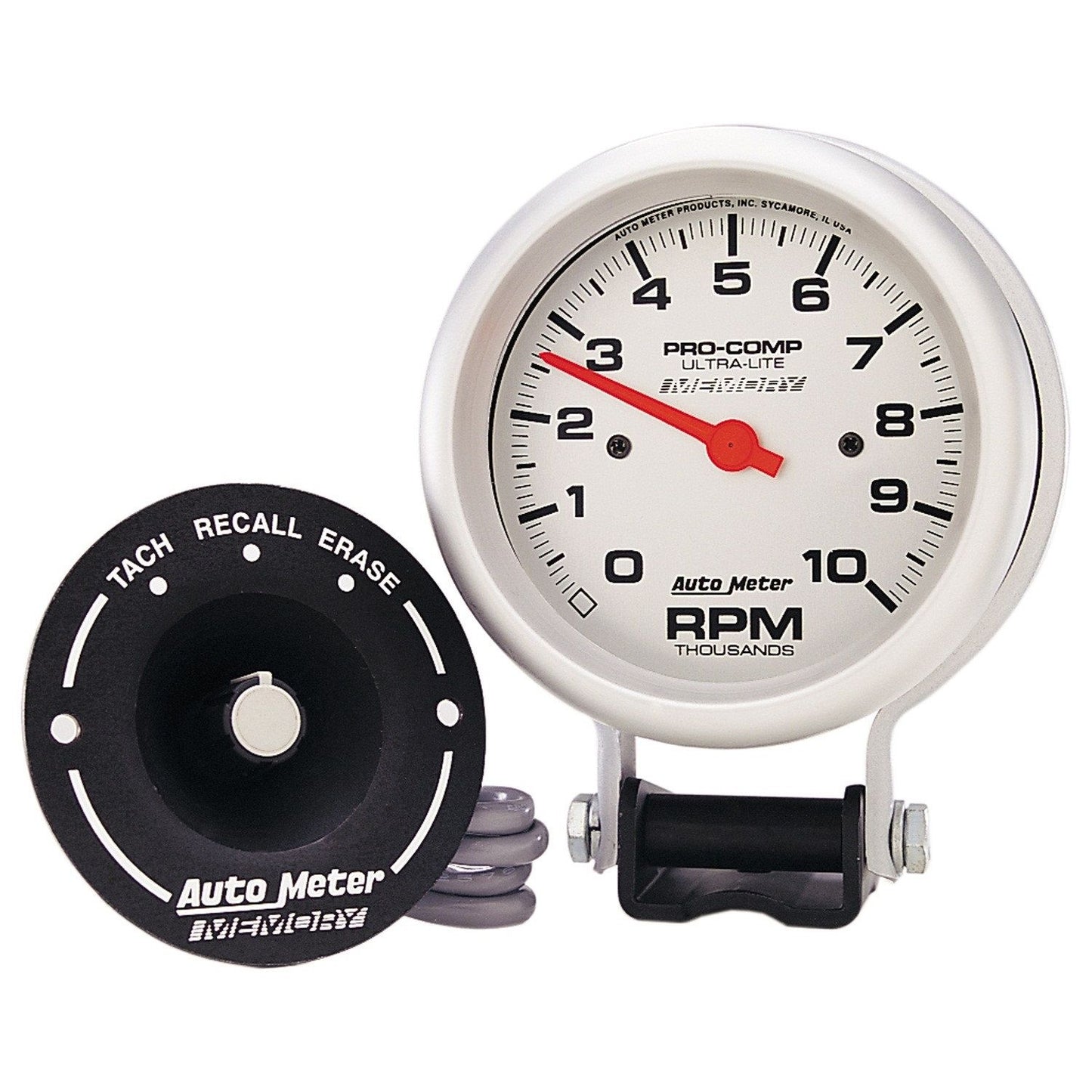 AutoMeter 3-3/4 in. PEDESTAL TACHOMETER 0-10000 RPM PEAK MEM ULTRA-LITE 6604