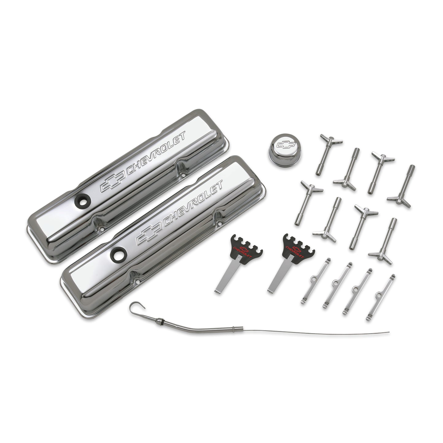 Proform Engine Dress-Up Kit; Chrome with Stamped Chevy Logo; Fits SB Block Chevy Engines 141-002