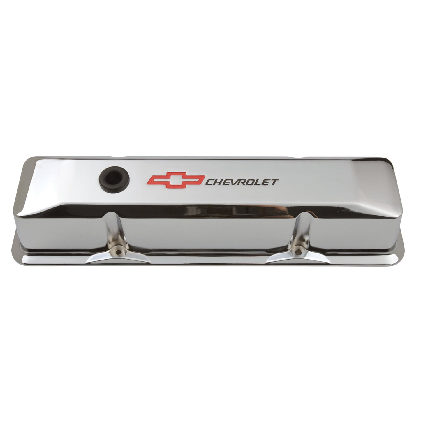 Proform Engine Valve Covers; Tall Style; Die Cast; Chrome with Bowtie Logo; For SB Chevy 141-117