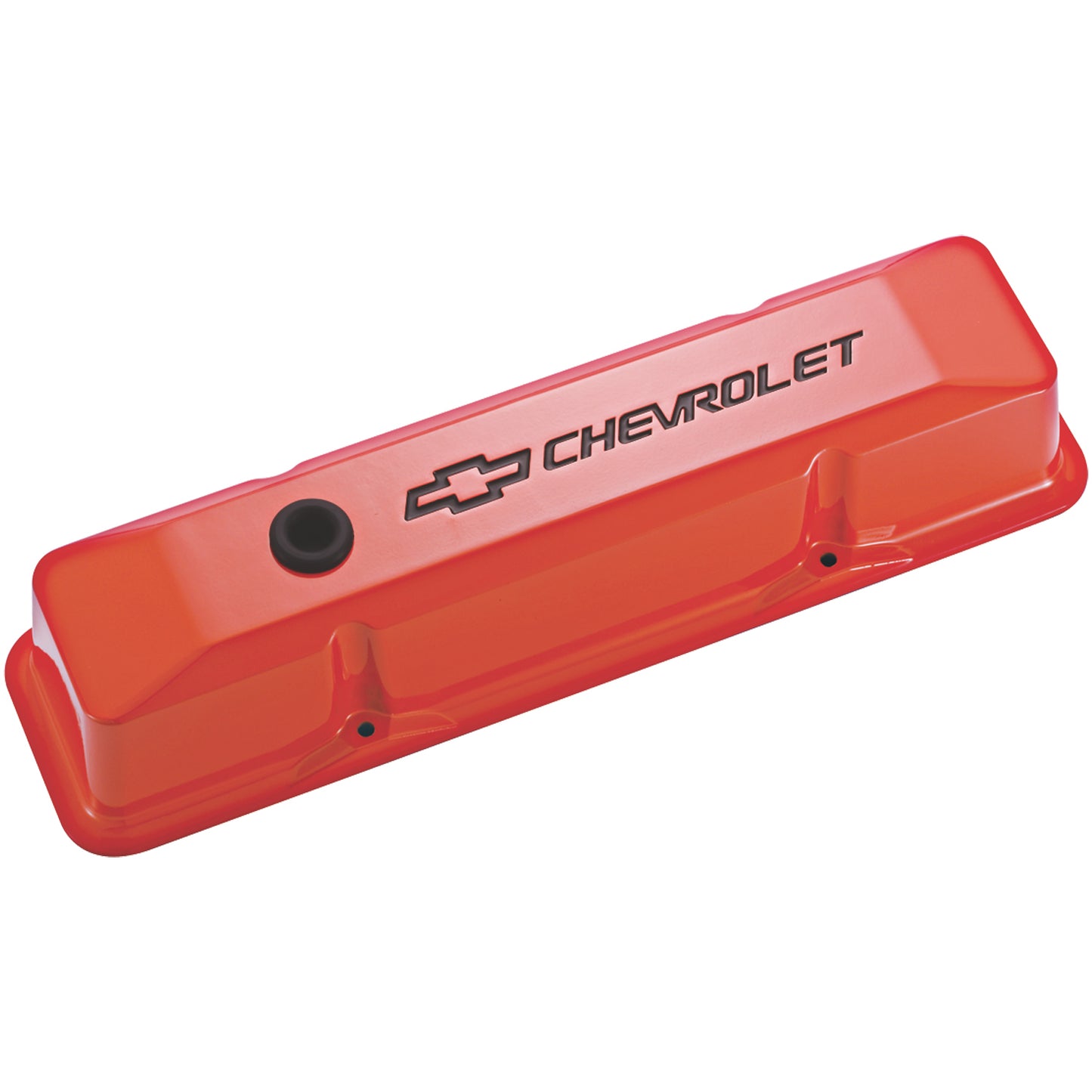 Proform Engine Valve Covers; Tall Style; Die Cast; Orange w Blk Bowtie Logo; SB Chevy 141-118