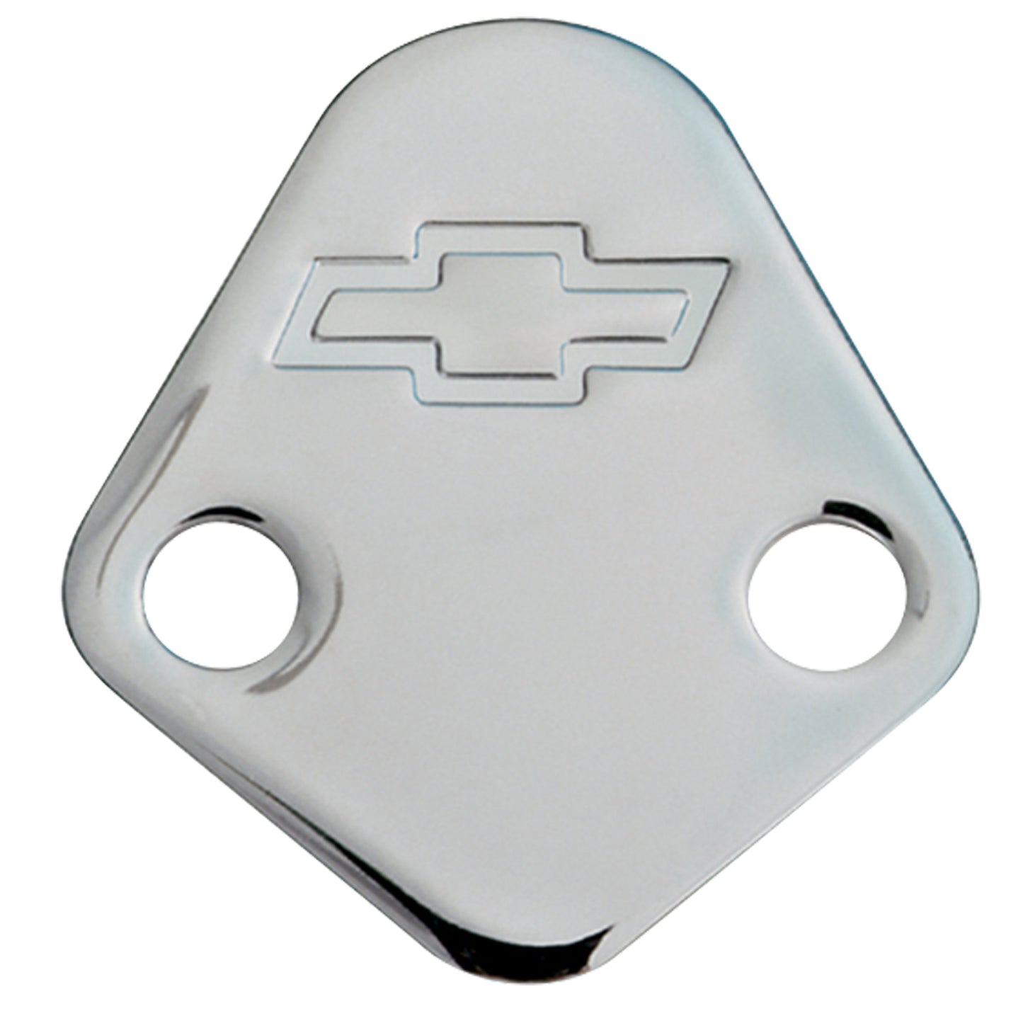 Proform Fuel Pump Block-Off Plate; Chrome with Bowtie Logo; Fits BB Chevy V8 Engines 141-211