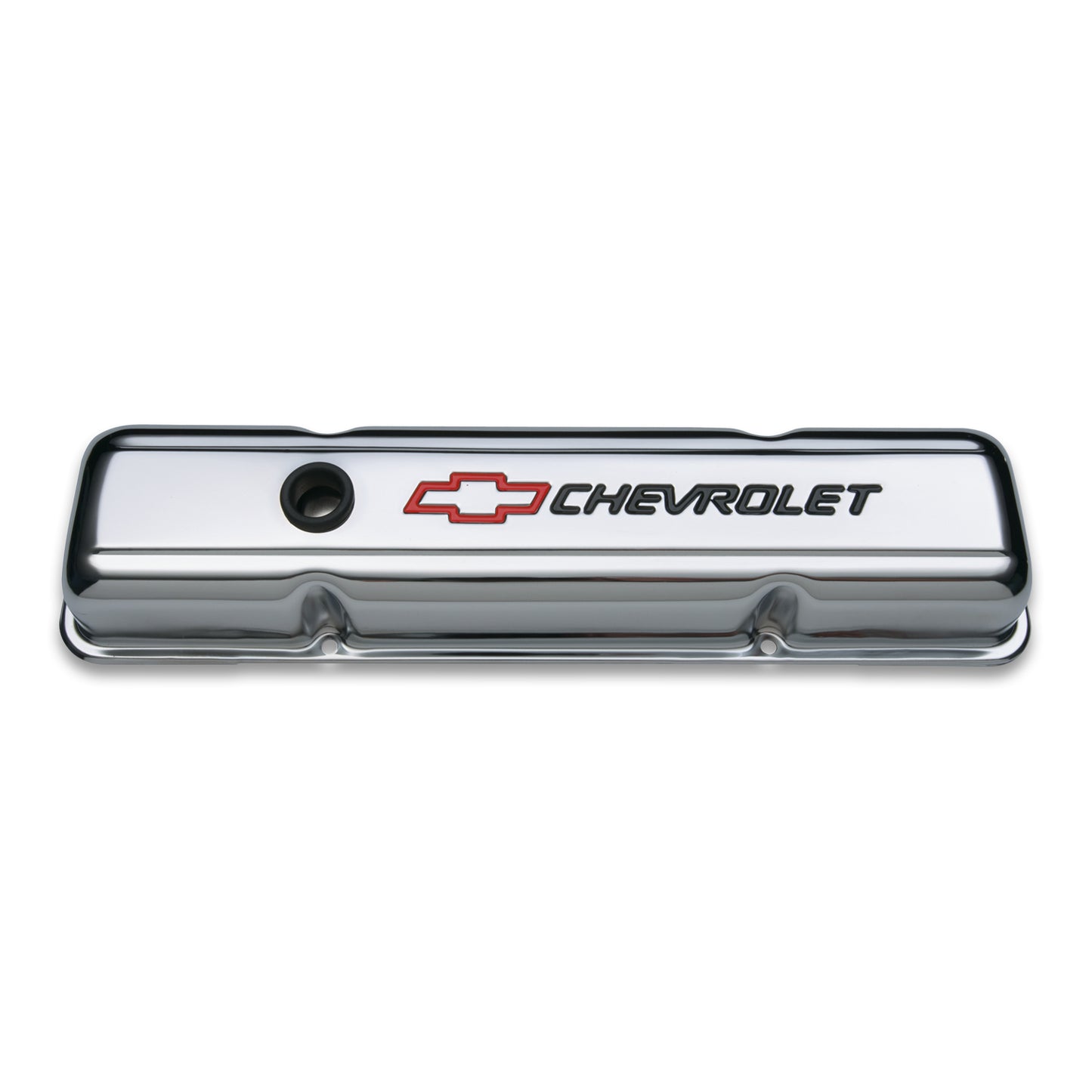 Proform Engine Valve Covers; Stamped Steel; Short; Chrome; w/ Bowtie Logo; Fits SB Chevy 141-899