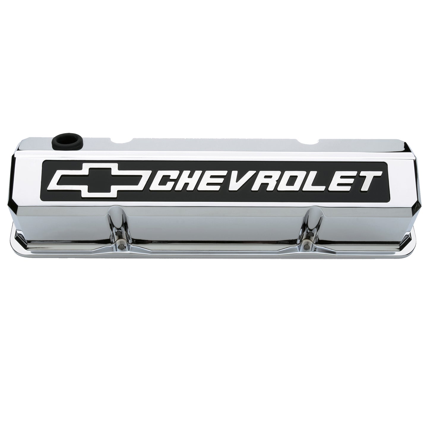 Proform Valve Covers; Slant-Edge Tall; Die Cast; Chrome w/Raised Bowtie Logo; SB Chevy 141-922