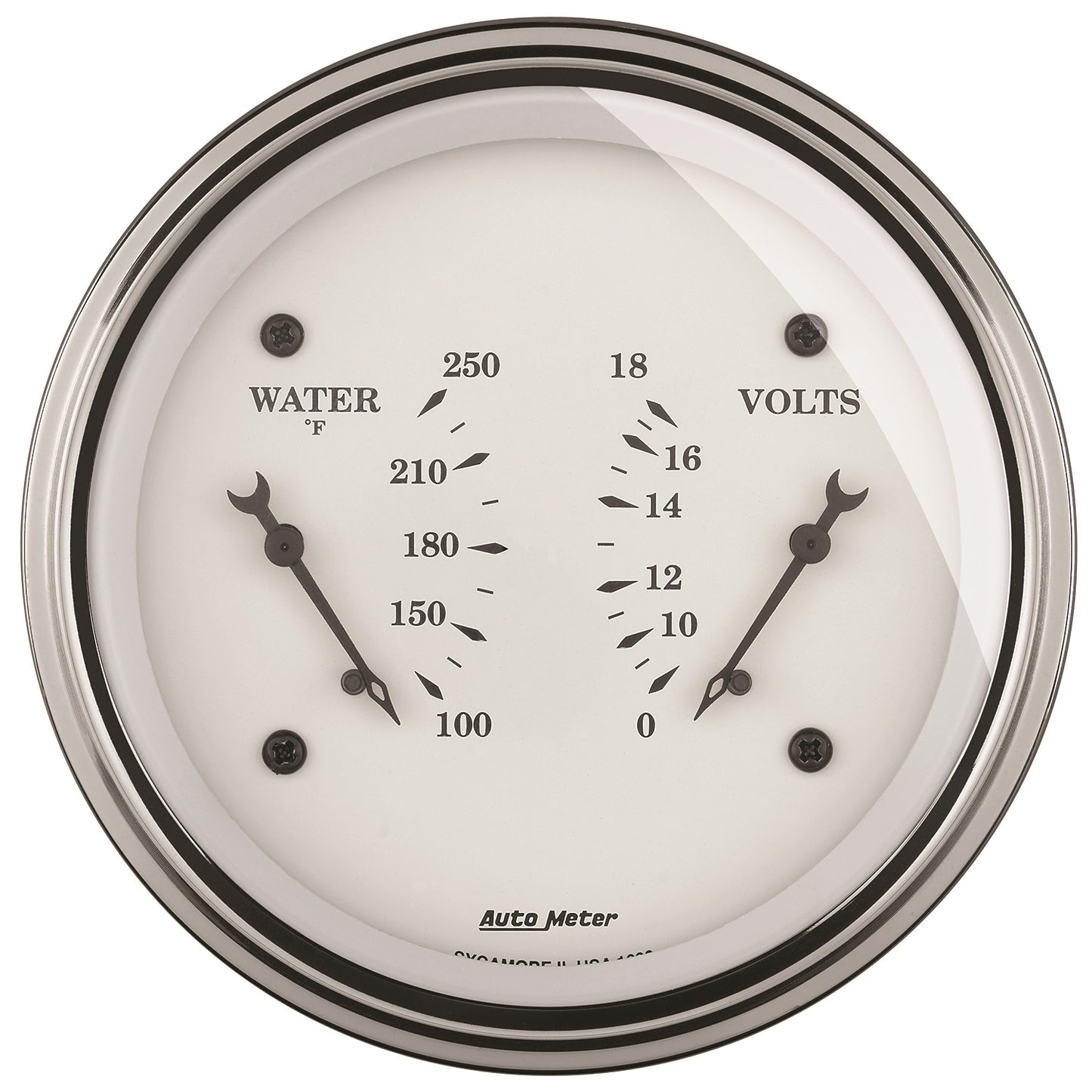AutoMeter 3-3/8 in. DUAL GAUGE 100-250 Fahrenheit/8-18V OLD-TYME WHITE 1630