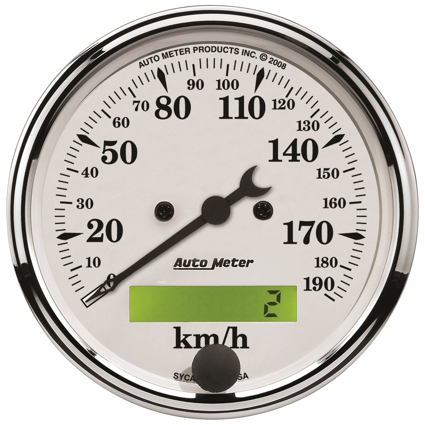 AutoMeter 3-1/8 in. SPEEDOMETER 0-190 KPH OLD-TYME WHITE 1688-M