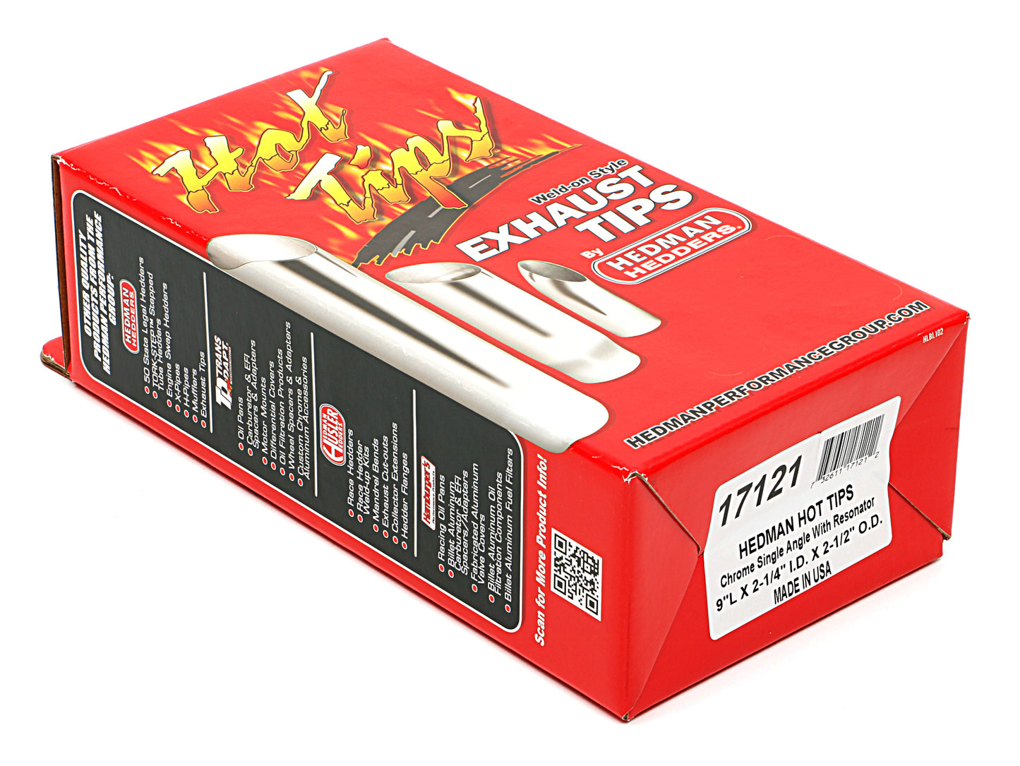 Hedman Hedders SINGLE RESONATOR HOT TIPS EXHAUST TIP FOR 2-1/4 IN. EXHAUST SYSTEM; 9 IN. LONG; 2-1/4 IN. OUTLET- CHROME 17121