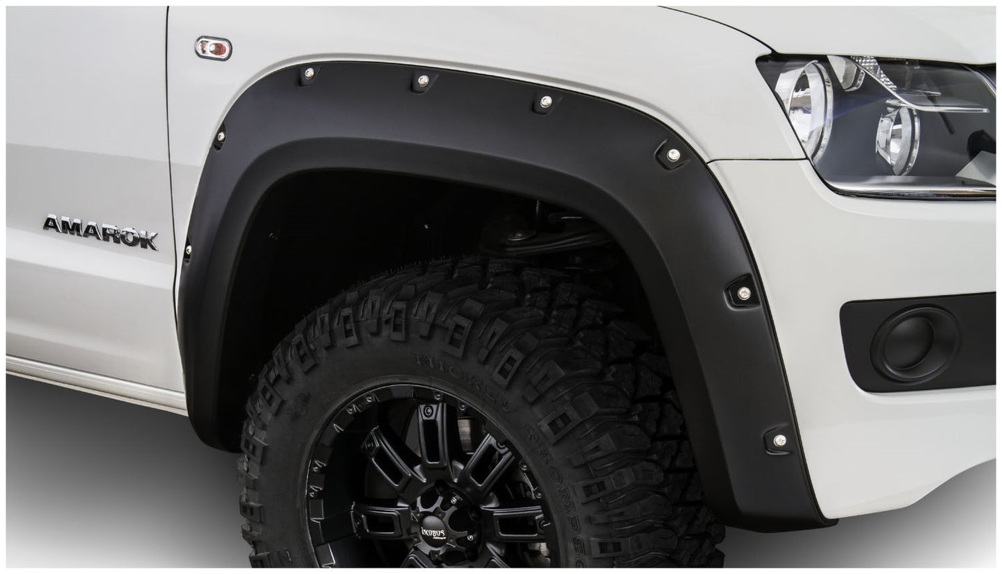 Bushwacker 171905-02 Black Pocket/Rivet Style Smooth Finish 4-Piece Fender Flare Set For 2017-2022 Volkswagen Amarok (Excludes Diesel); Fits 61.2 In. Bed