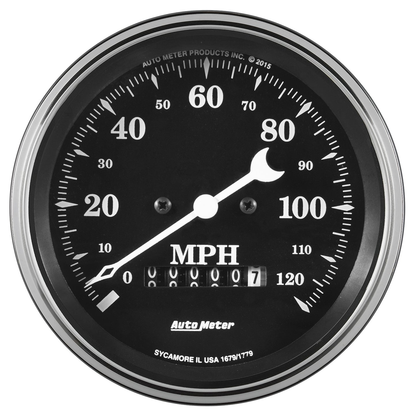 AutoMeter 3-3/8 in. SPEEDOMETER 0-120 MPH ELEC. PROG. W/ WHEEL ODO OLD TYME BLACK 1779