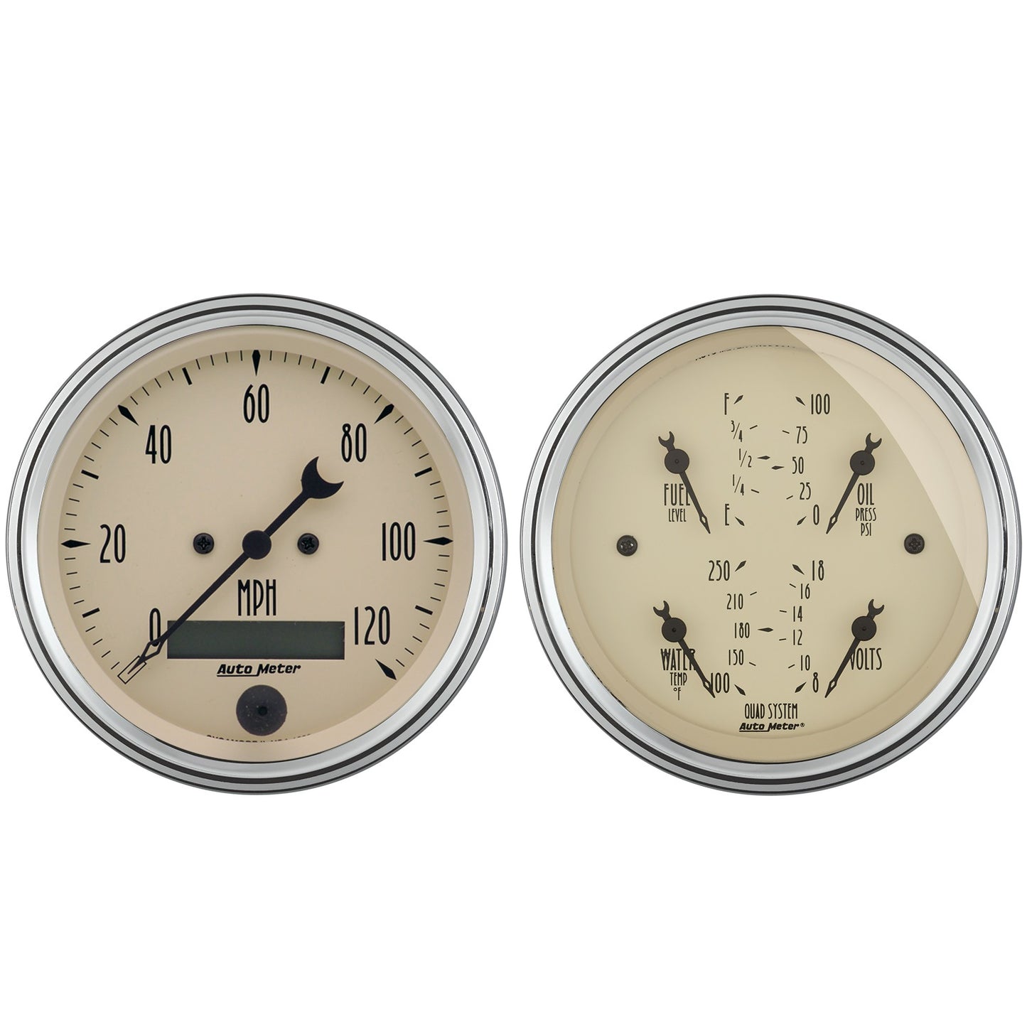 AutoMeter 2 PC. GAUGE KIT 3-3/8 in. QUAD & SPEEDOMETER 240-33 O ANTIQUE BEIGE 1800