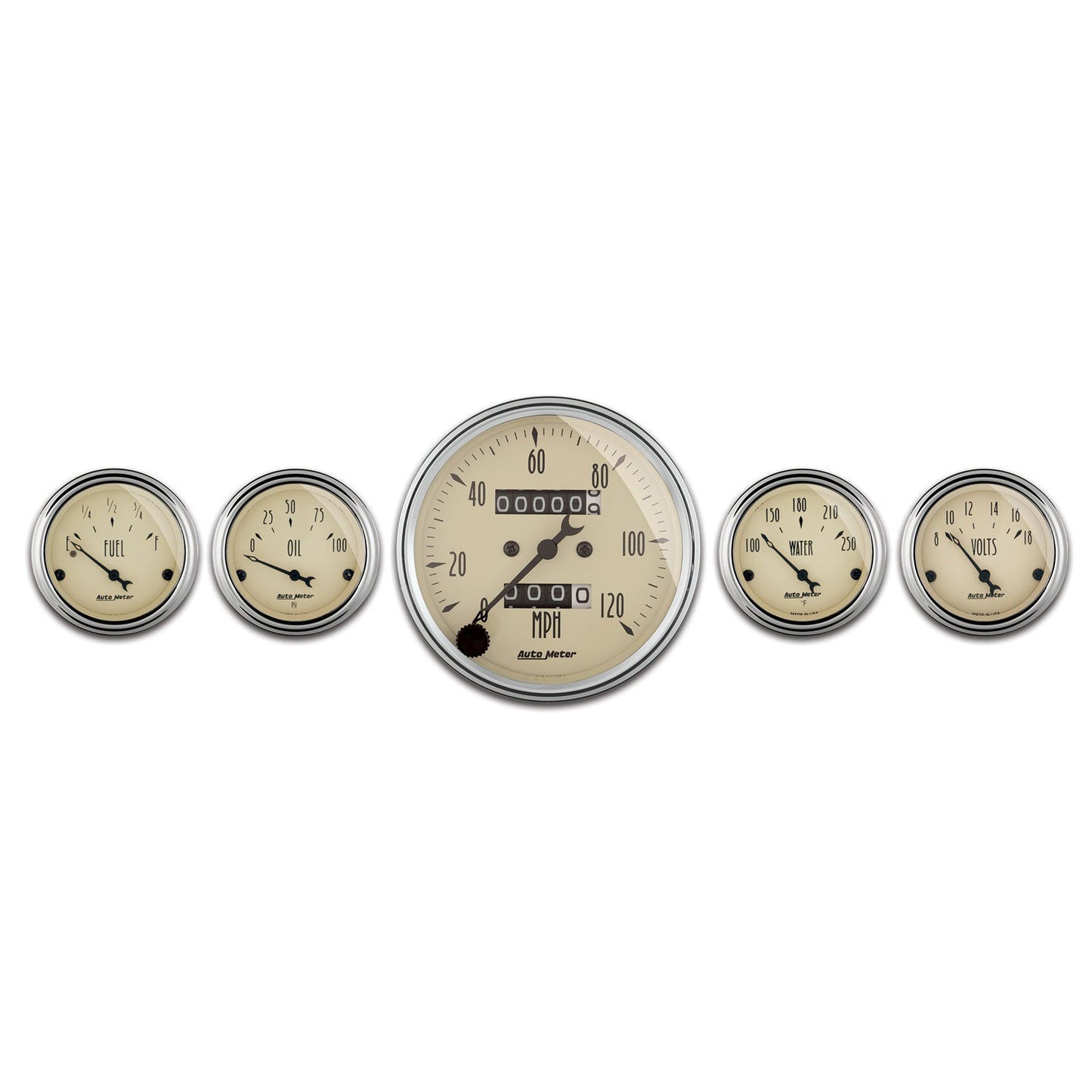 AutoMeter 5 PC. GAUGE KIT 3-1/8 in. & 2-1/16 in. MECH. SPEEDOMETER ANTIQUE BEIGE 1808